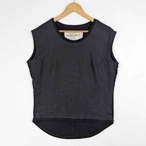 Liberty 61 Womens Medium Black Linen Bamboo Cotton Sleeveless Lagenlook Tank Top